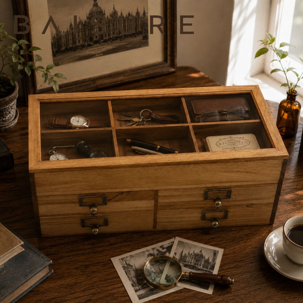 Storage Box Solid Wood Glass Display Storage Cabinet