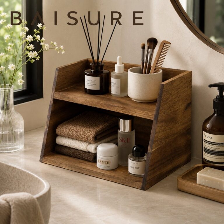 Desktop Storage Two-tier open wooden storage rack