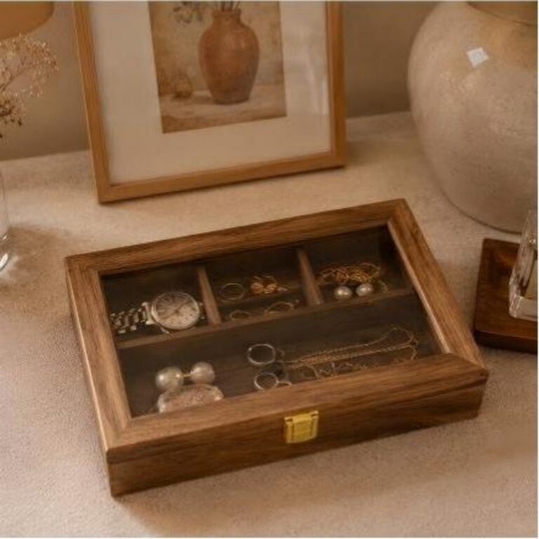 Storage Box Wooden Glass-Top Flat Storage Box (with Compartments) | Custom Sizes Available