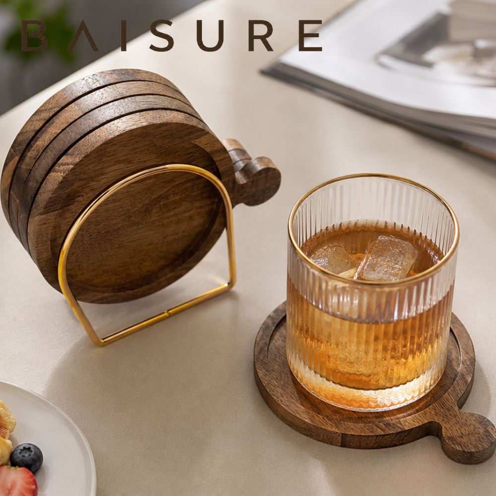 Coasters Round Acacia Wood Coaster Set | Custom Sizes Available