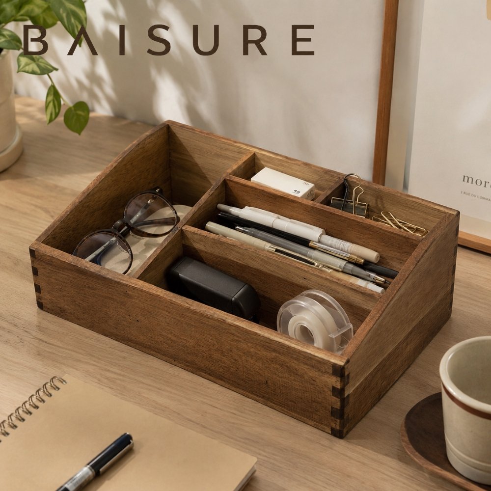 Desktop Storage Mortise-and-Tenon Desktop Organizer with Compartments