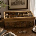 Storage Box Solid Wood Glass Display Storage Cabinet