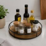 Kitchen Utensil Storage Iron and Wood Round Tray | Custom Sizes Available
