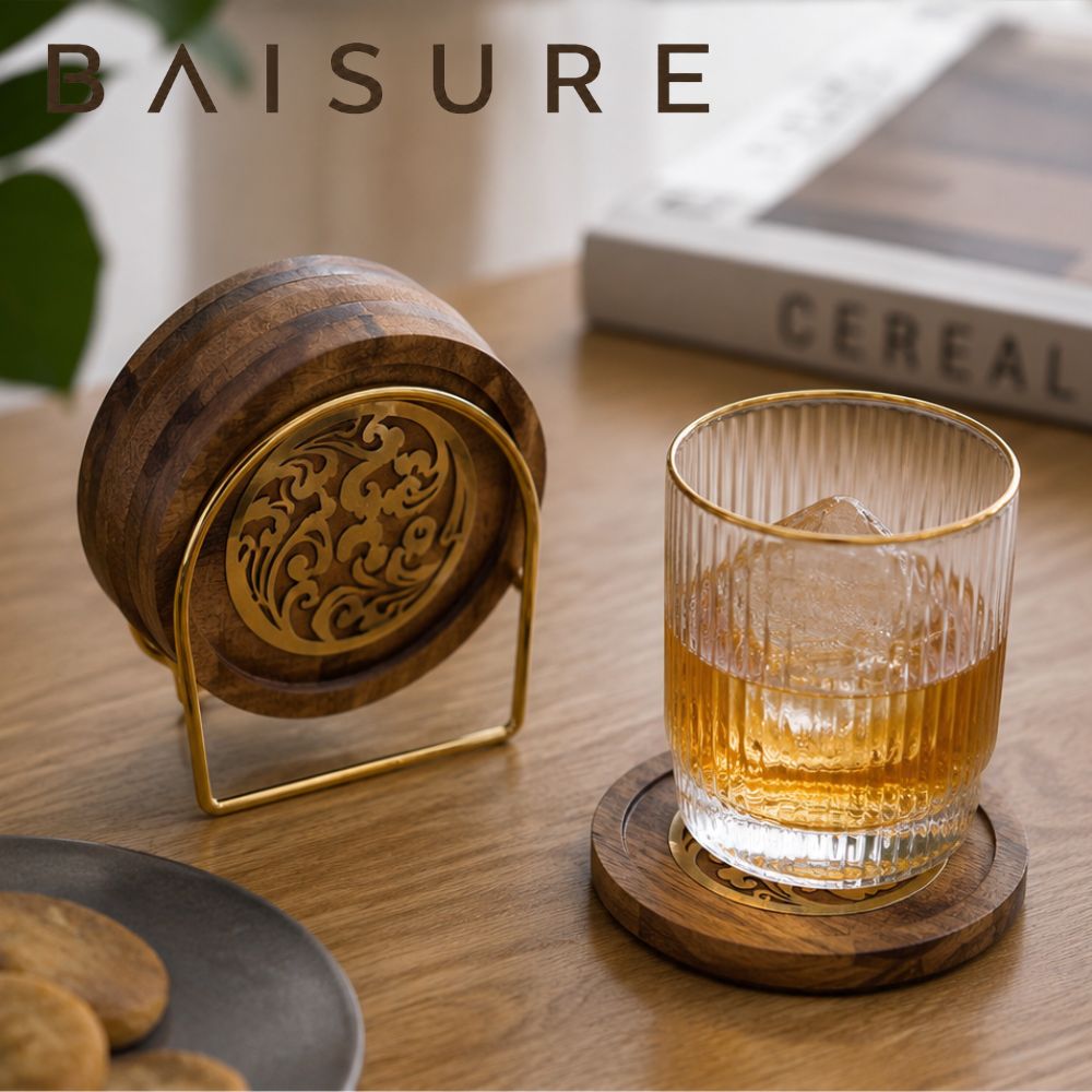Coasters Golden Inlay Round Coaster Set | Custom Sizes Available