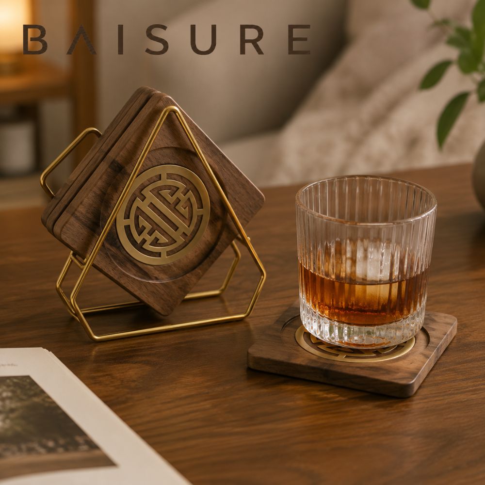 Coasters Golden Inlay Square Coaster Set | Custom Sizes Available