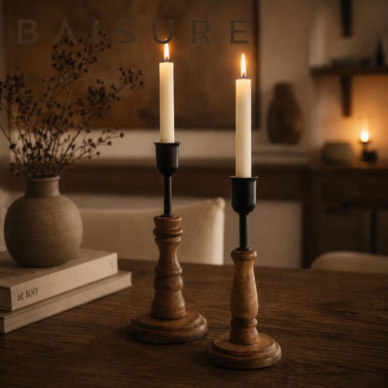 Candle Holder Raw Wood & Iron Candle Holder