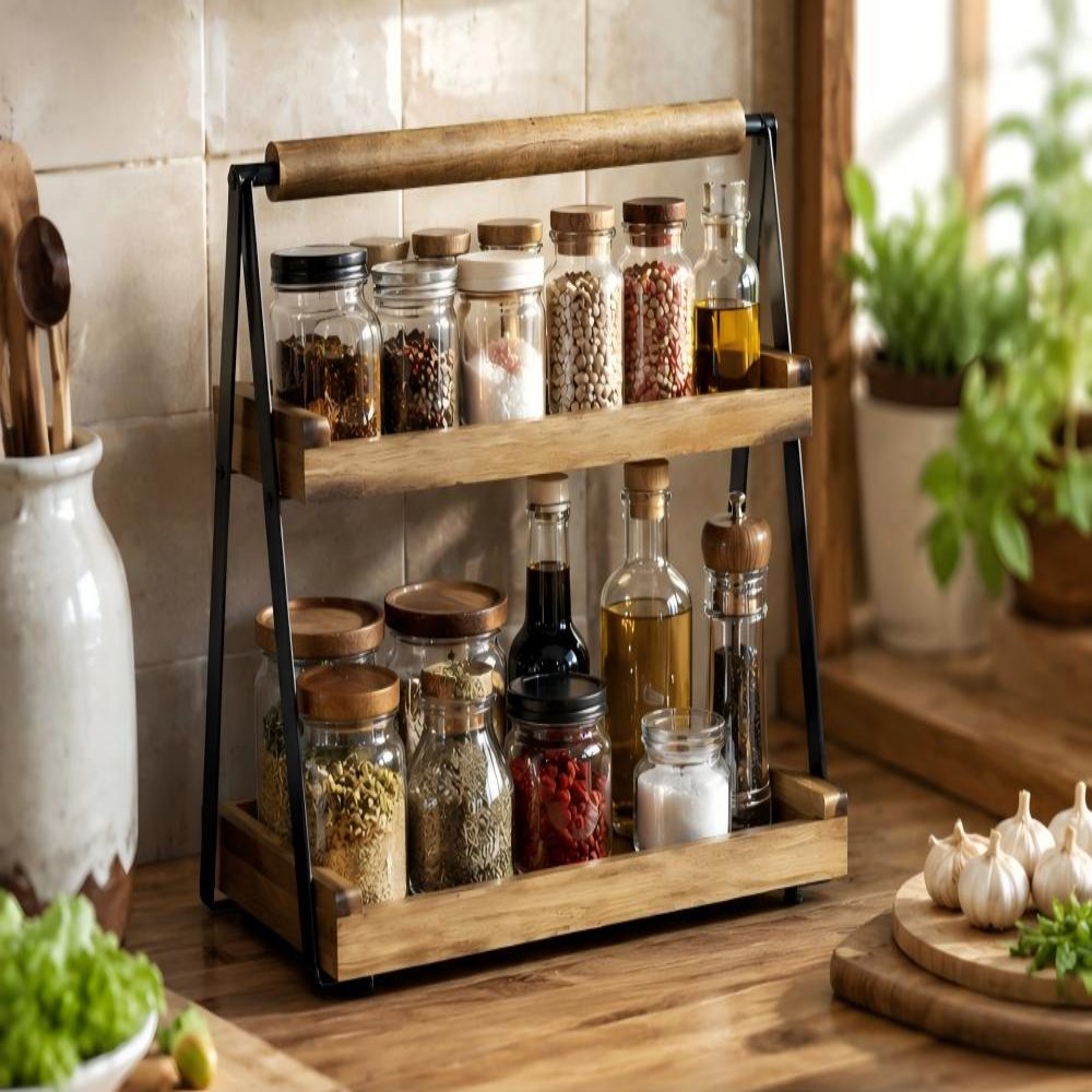 Kitchen Utensil Storage Portable 2-Tier Storage Rack with Handle | Custom Sizes Available