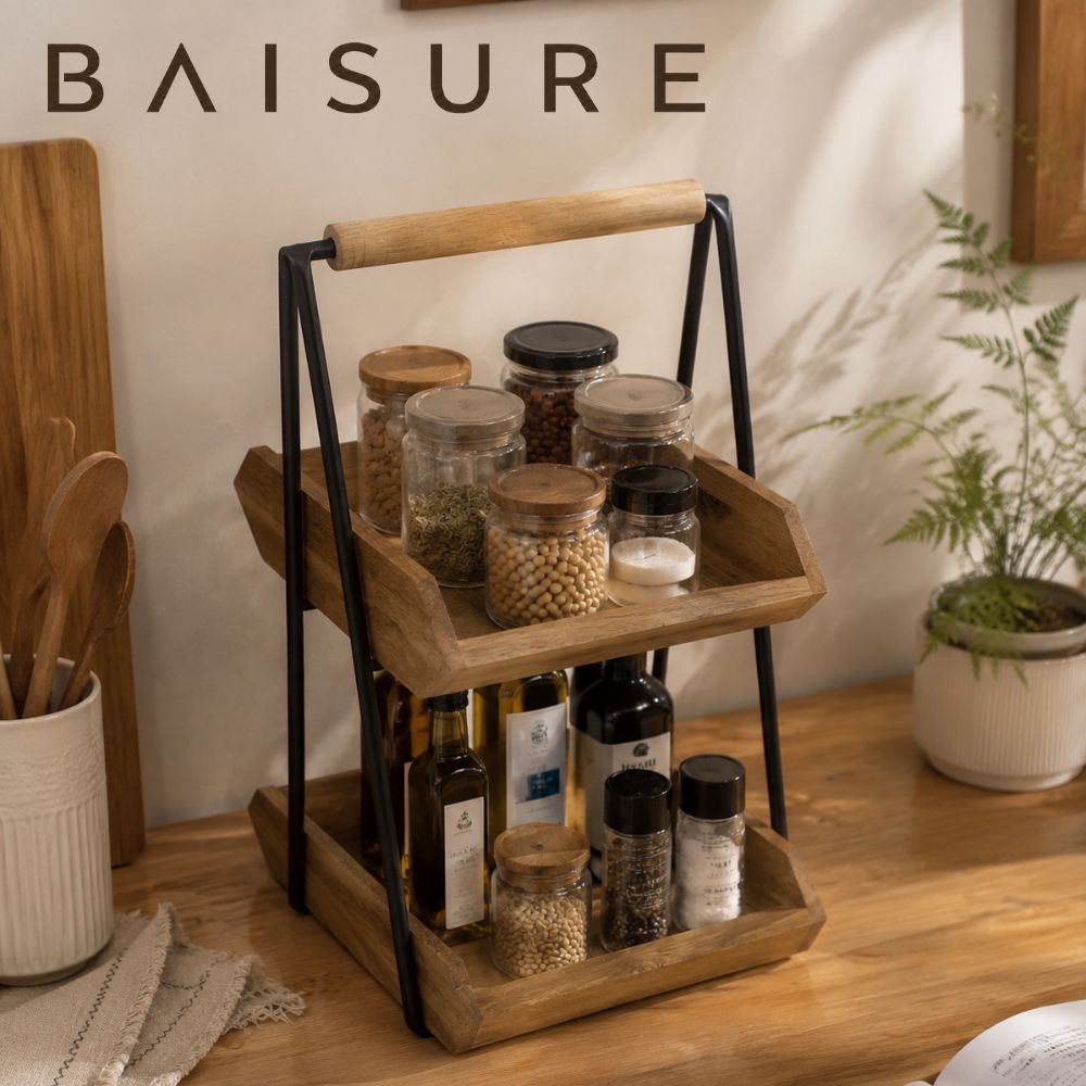 Kitchen Utensil Storage Square Two-Tier Caddy with Handle | Custom Sizes Available