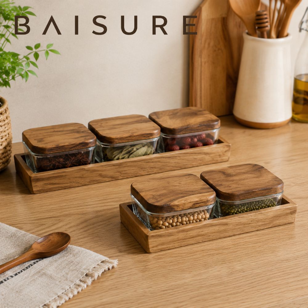 Storage Jars Acacia Wood Lid Glass Jar Set | Custom Sizes Available