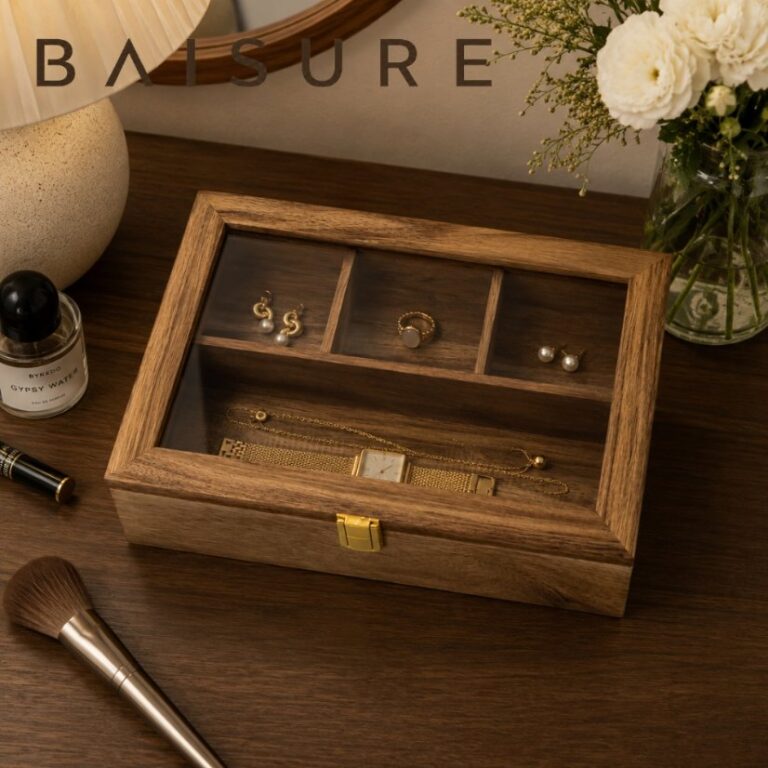 Storage Box Wooden Glass-Top Flat Storage Box (with Compartments) | Custom Sizes Available